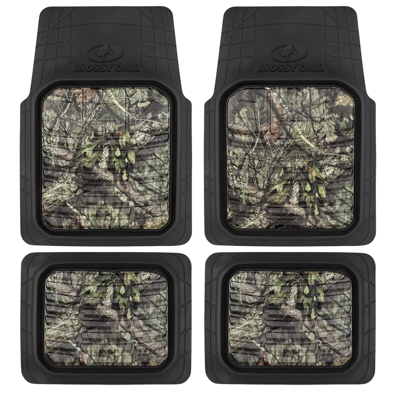 Mossy Oak Heavy Duty Deep Dish Rubber Floor Mats - All Weather Protection - Trim to Fit for Car, SUV, Van, Trucks (4 Pcs) - Official Licensed Product