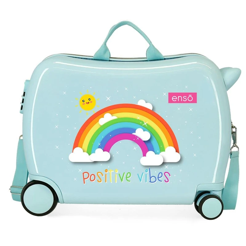 Enso Arcoiris Positive Vives Blue Kids Rolling Suitcase 50 x 39 x 20 cm Rigid ABS Combination Lock 38 Litre 2.1 kg 4 Wheels Hand Luggage