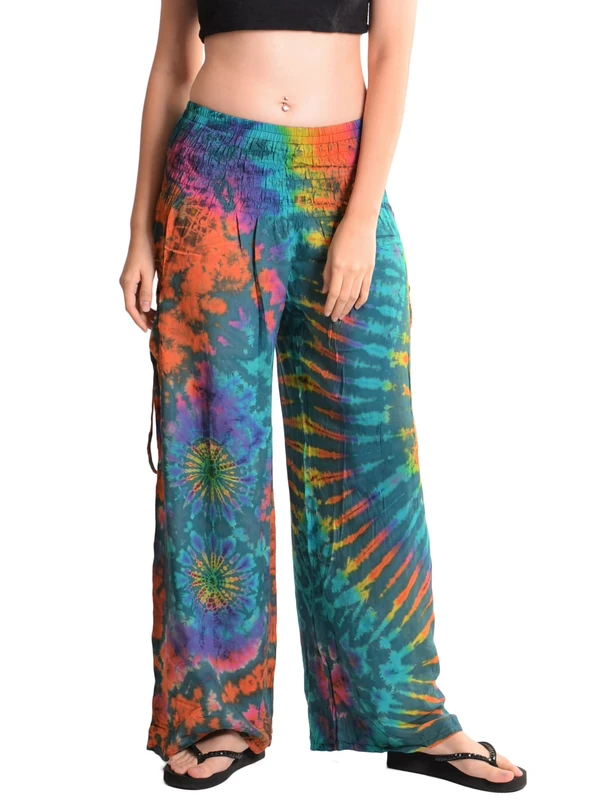 Orient Trail Women's Bohemian Yoga Wide Leg Palazzo Tie Dye Pants XL Miami Teal