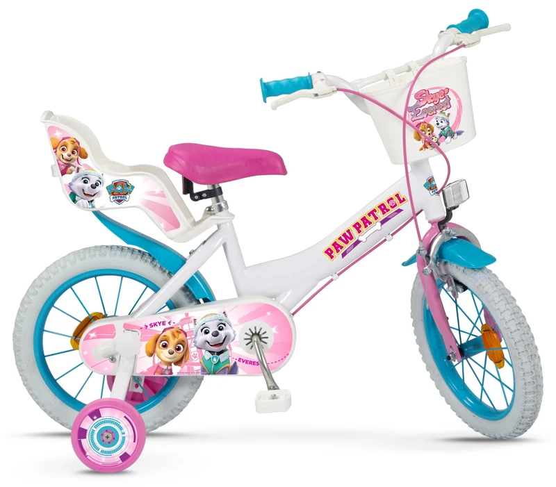 Toimsa Paw Patrol Kids Bike, Learn to Ride Bicycle, With Training Wheel Stabilisers and Mudguard/Accessories, for Children Age 3+, White and Pink