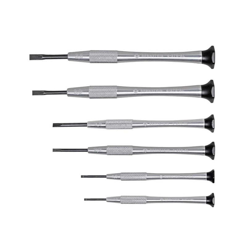 Bernstein Watchmaker's Micro Screwdriver Set 6-Piece Slot 0.6/1.0/1.5/2.0/2.5/3.0 mm, Watchmaker's Tool Set, for Watches, Glasses, Repair, Made in Germany