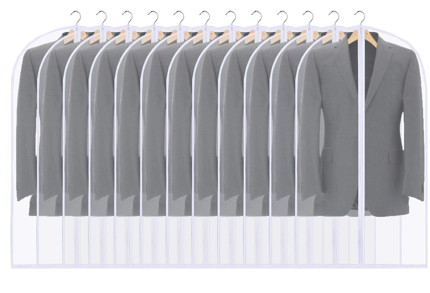 Garment Bags, 12 Pack 40inch Breathable Suit Bag Covers with Zip, PEVA Clothes Cover Bags Coat Garment Bags Waterproof Moth Proof Dress Cover Bags for Wardrobe Storage and Travel (12 pcs 60cm * 100cm)