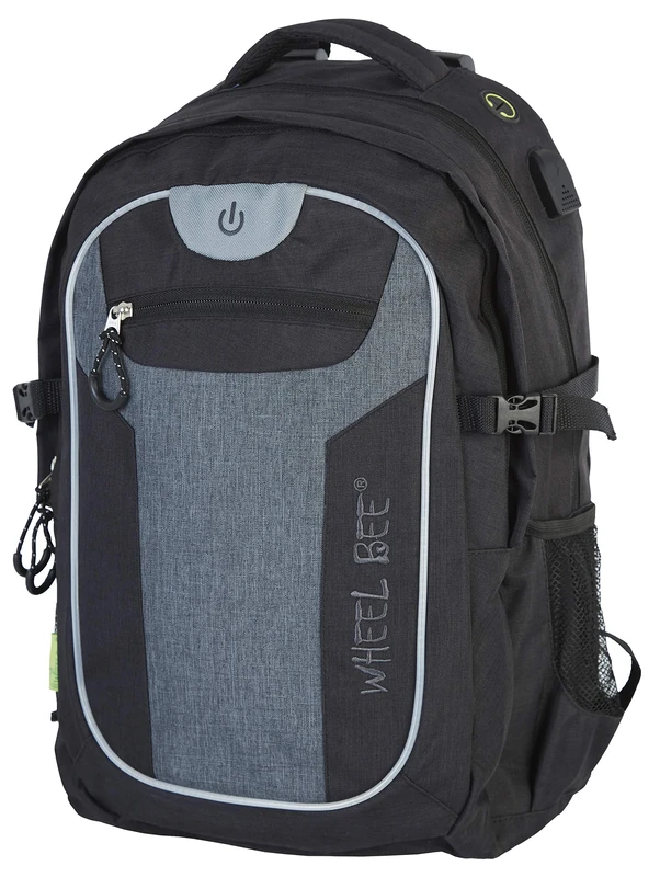 Wheel Bee Revolution Backpack, Design: Black-Gray, with Integrated LED Light (Green) and Reflective Strips for Safety and Visibility, Volume 30 Liters, Numerous Compartments, 950050 - Image 1