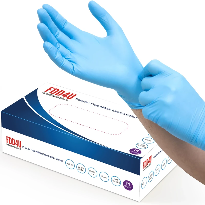 FDD4U Blue Disposable Nitrile Gloves - Size M (100 Count)