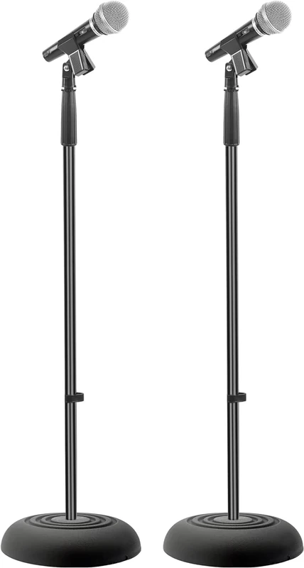 Pyle Microphone Stand Pair, Adjustable Boom Mic Stand with Compact Base, Heavy Duty Lightweight Floor Standing Mic Holder, Universal Adapter for Studio Recording and Stage Use