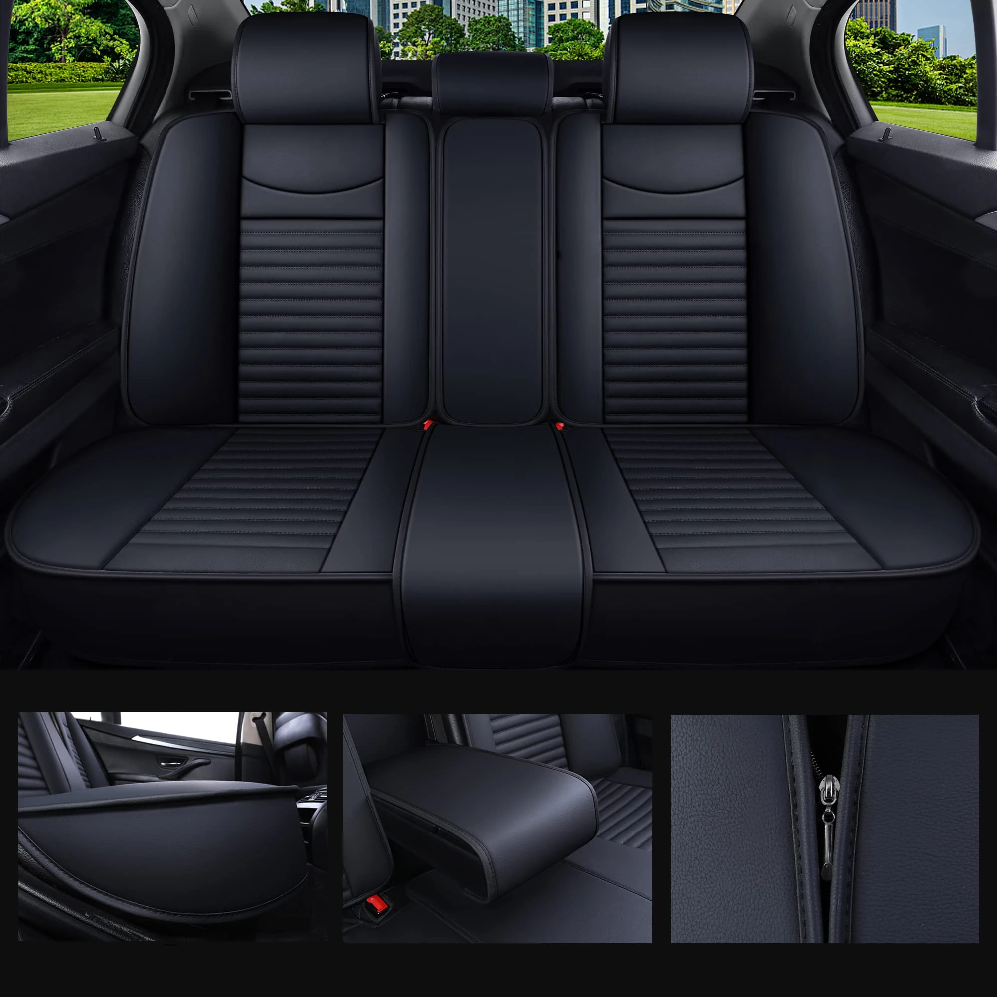 Car Seat Covers Universal Fit Full Set Waterproof Leather Seat Protectors for Auto Sedan SUV Truck(Full Set, Black-Red)