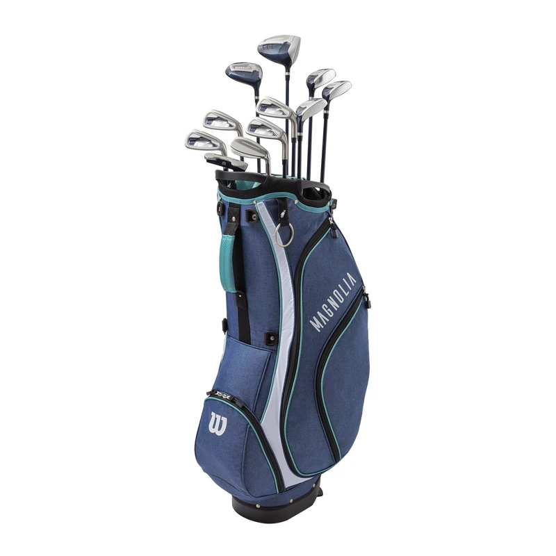 Wilson golf club set, Magnolia, Incl. cart bag, driver, fairway 5, hybrid 4, 5, 6, irons 7, 8, 9, PW, SW, putter, club covers, ladies, small/petite, right-handed, navy
