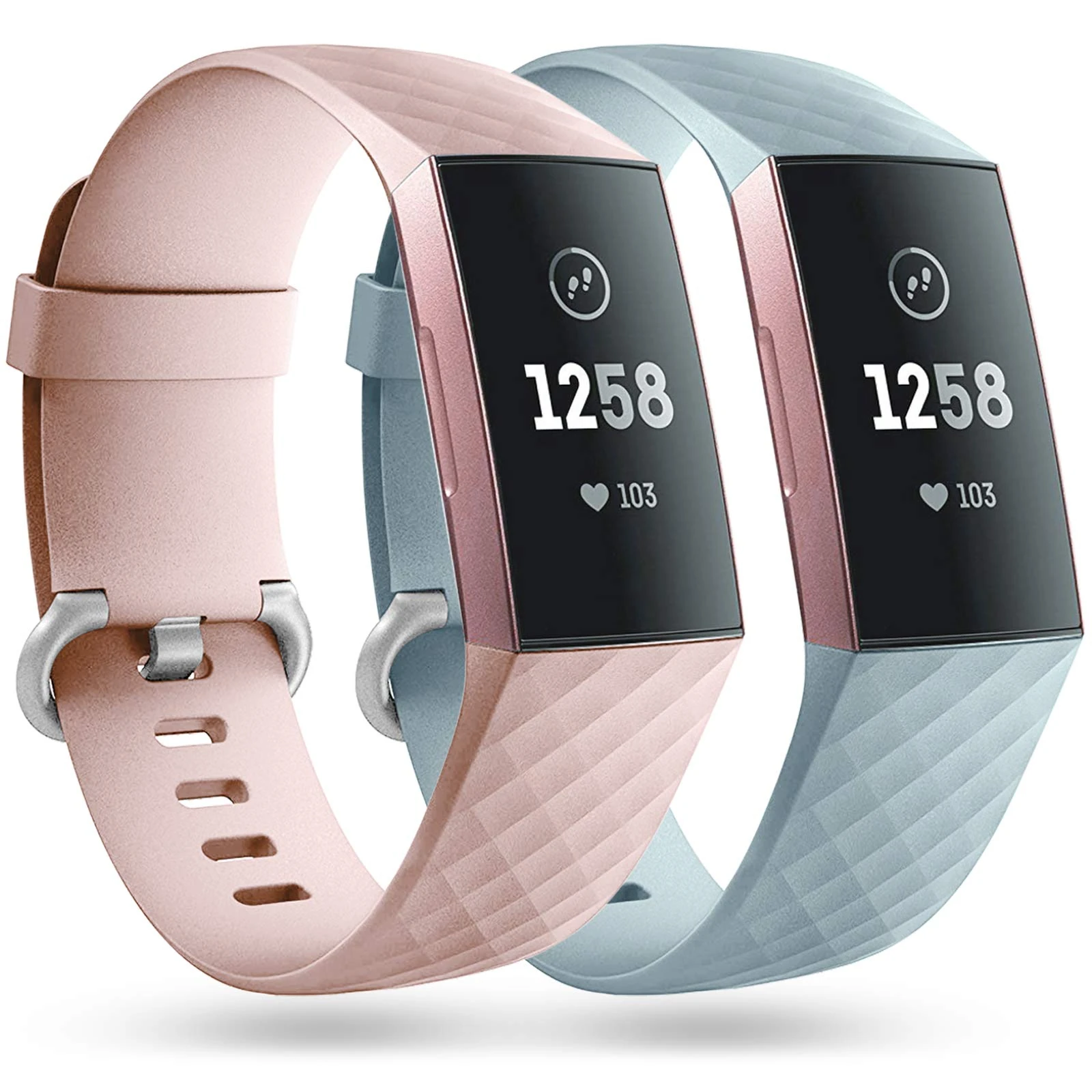 Faliogo 2 Pack Replacement Bands Compatible with Fitbit Charge 3 Bracelet/Fitbit Charge 4 Bracelet, Classic Sport Bands for Women Men, Small, Pink/Mint