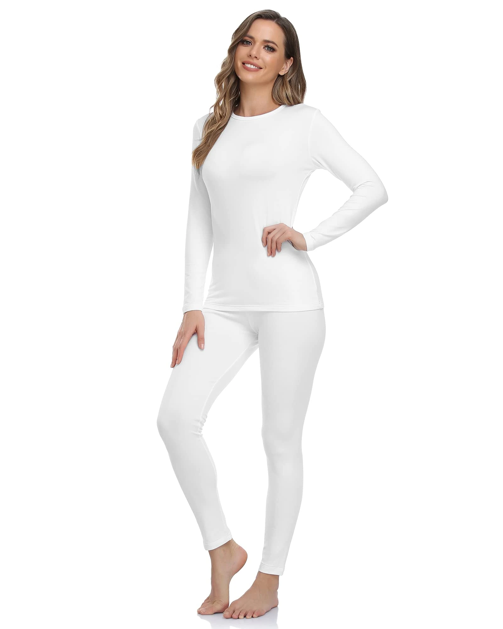 WEERTI Thermal Underwear for Women Long Johns with Fleece Lined Base Layer Women Cold Weather Top Bottom, White, XXS
