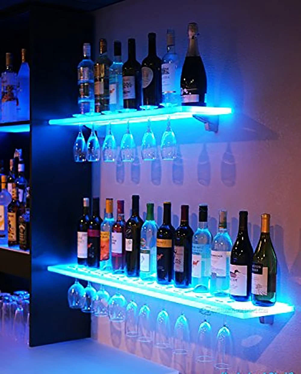RONIXE Liquor Bottle Display Shelf, Bar Shelves for Liquor Bottles 24 in Led Bar Shelf Floating Lighted LED Shelves Commercial Illuminated Bar Home Wall Mounted Racks with Remote Control