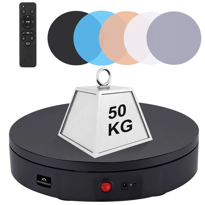 BAOSHISHAN Electric Rotating Display Stand Remote-controlled Rotating Turntable Display for Photography 360º Product Display Turntable 22CM 50KG Black