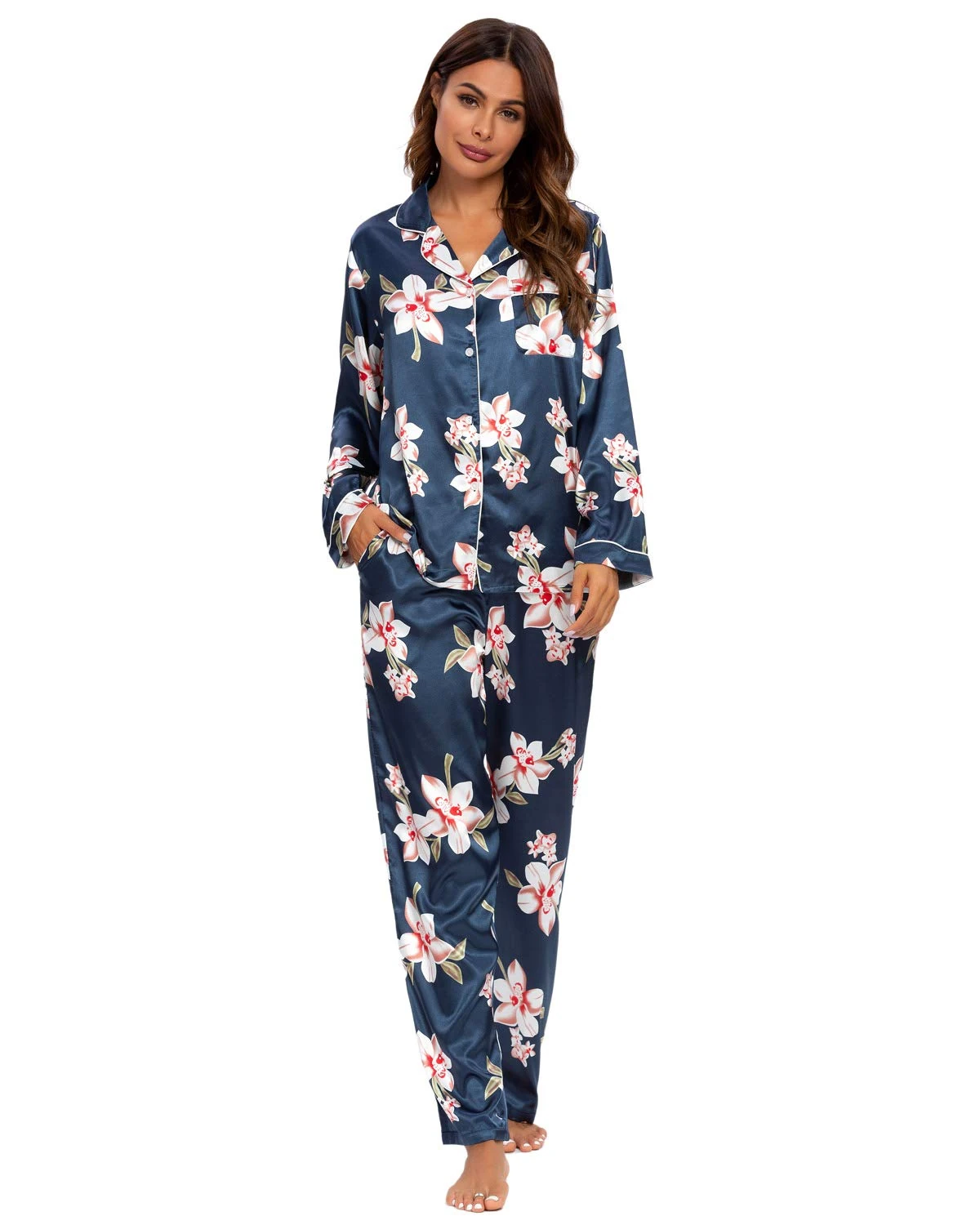 GOSO Ladies Pyjamas Set- Women Pyjamas Button Down Pjs for Women Sets Floral Long Sleeve Sleepwear Lady Nightwear Soft Lounge Sets for Ladies Pjs