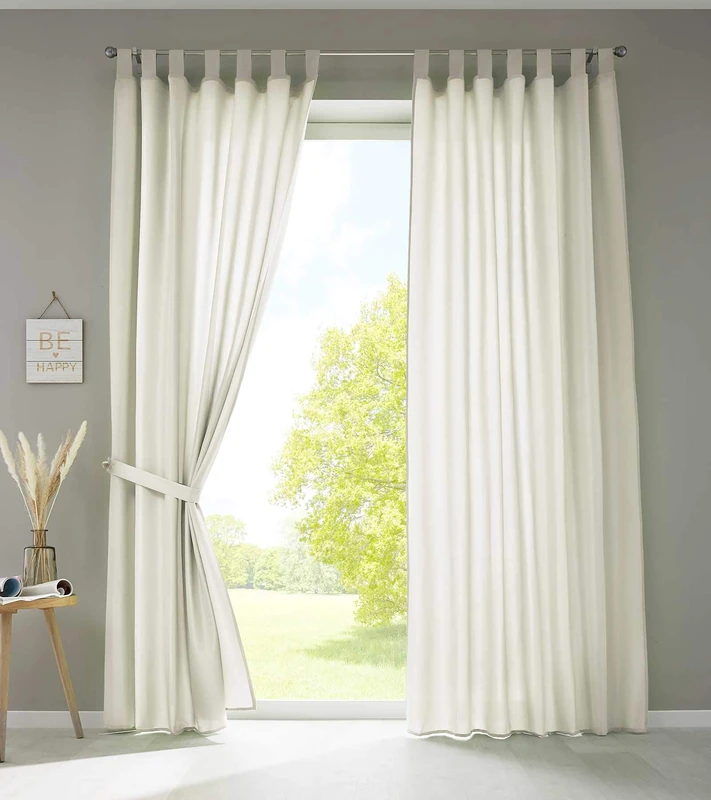 Gardinenbox Berlin 20400N2 Curtains with Loops 225 x 140 cm Cream Opaque Microsatin Translucent Ruffle Tape Plain Matte