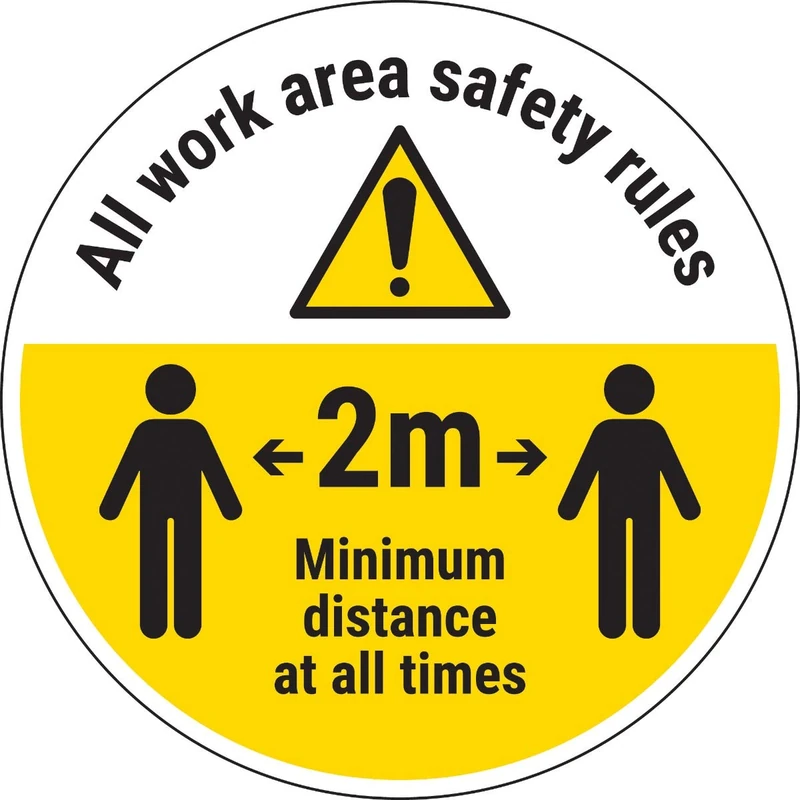 Vsafety Work Area Rules - Keep 2m Distance - 450mm x 450mm - Self Adhesive Floor Sticker