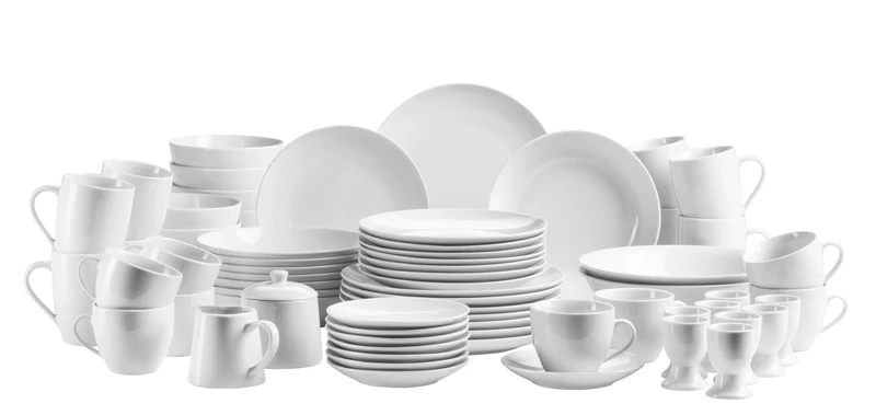 MÄSER Barca Series Extensive Crockery Set for 8 People, 68-Piece Crockery Set in Modern Rimless Shape, Round, White