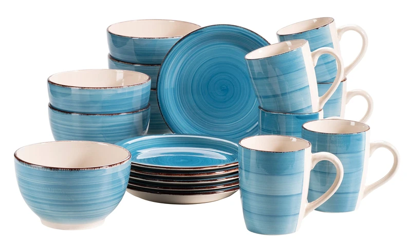 MÄSER Bel Tempo II Breakfast Set for 6 People Hand Painted Ceramic 18-Piece Dark Blue Stoneware Blue 931601