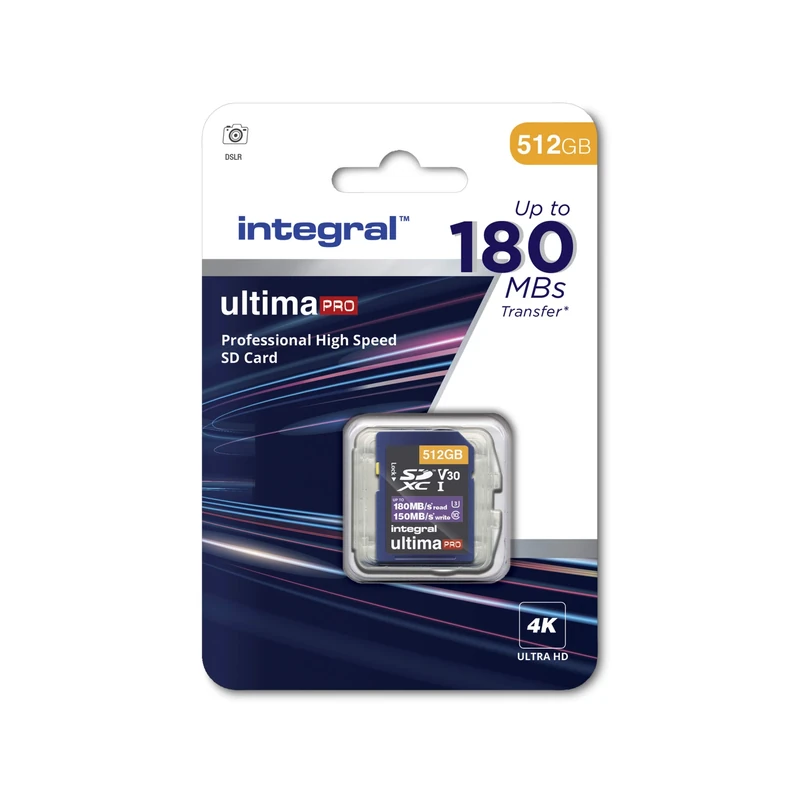 Integral 512 GB Card 4K Video Read Speed 180MB/s and Write Speed 130MB/s SDXC A2 C10 U3 UHS-I 180-V30 SD Memory Card