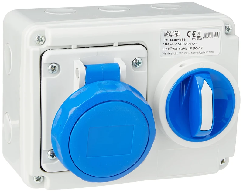 ROSI Interlocked Socket, Grey/Blue, 16a 2p+t ip67