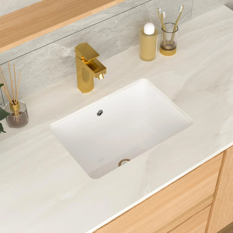 GhomeG 17 Inch Undermount Bathroom Sink Rectangle White