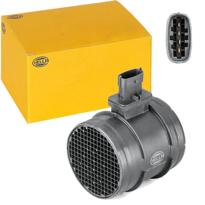 HELLA 8ET 358 095-201 Air Mass Sensor - 4-pin connector - Pipe-neck - without gasket / seal