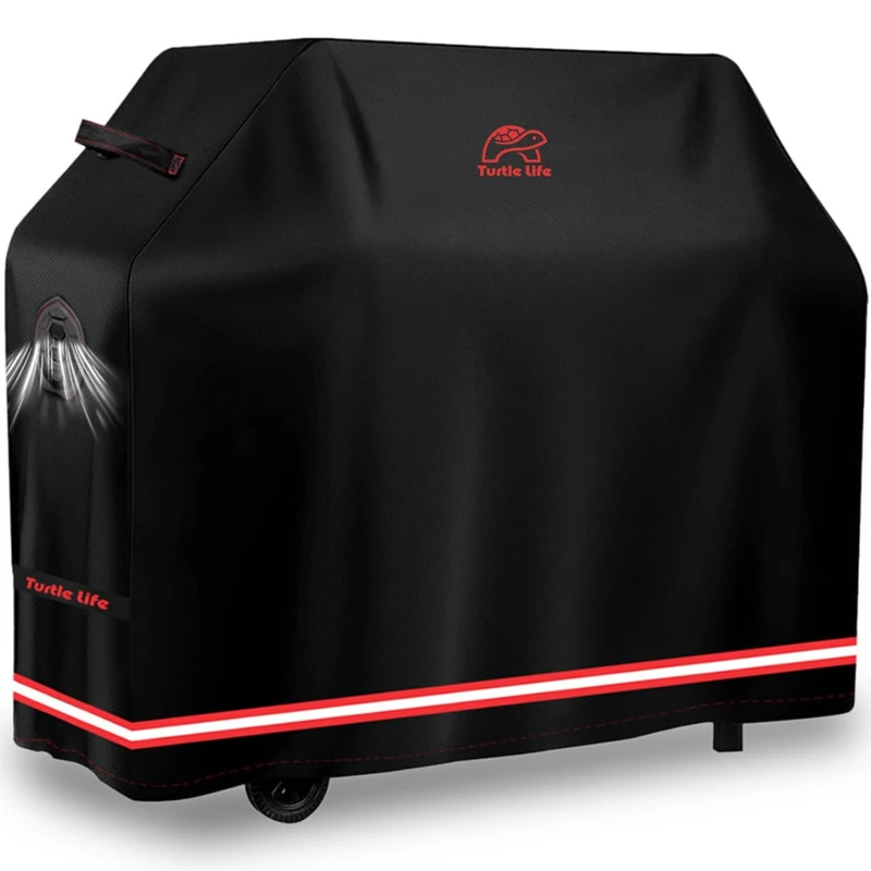Turtle Life BBQ Grill Cover, 72 Inch Heavy Duty Waterproof 4-6 Burner Barbecue Gas Grill Covers for Weber Genesis Char-Broil Deluxe, No Fading Within 2 Years, Black
