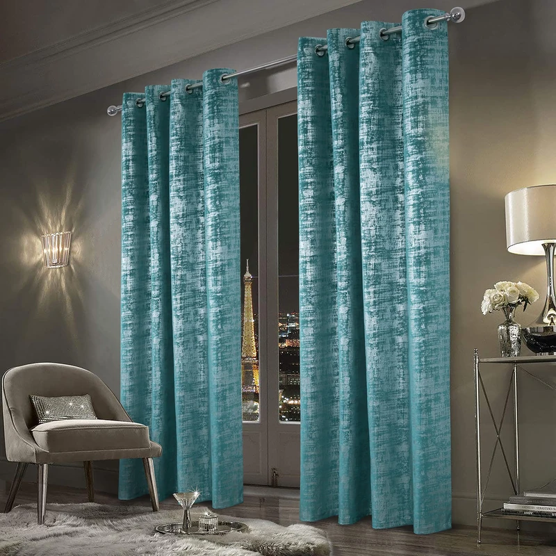 always4u 100% Blackout Soft Velvet Curtains for Bedroom Living Room Thermal Energy Saving 108 Inches Long Luxury Silver Foil Print Drapes 2 Panels Teal