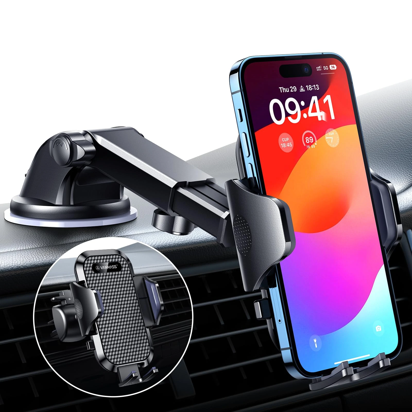 VANMASS 2025 No.1 Top BEST Car Phone Holder [Upgraded Suction & Clip] Ultimate Military-grade Universal Mobile Cell Mount Windscreen Dashboard Van Cradle Vent for iPhone 17 Pro Max 16 15 14 13 Samsung