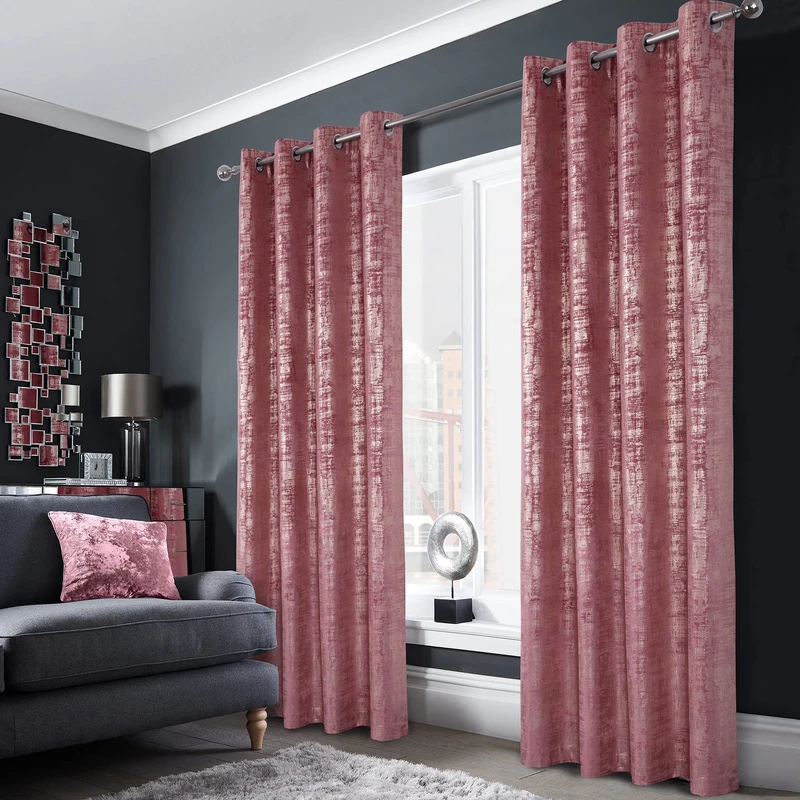 always4u 100% Blackout Soft Velvet Curtains for Bedroom Living Room Thermal Energy Saving 95 Inches Long Luxury Gold Foil Print Drapes 2 Panels Wild Rose