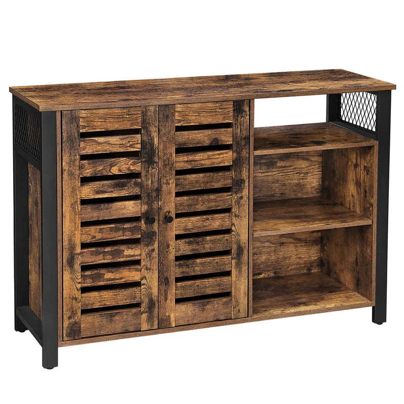 VASAGLE Storage Cabinet, Sideboard with 2 Doors, Adjustable Shelves, for Dining Room, Living Room, Kitchen, 110 x 33 x 75 cm, Industrial Style, Rustic Brown and Black LSC083B01