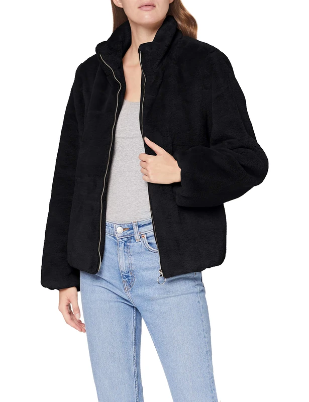 SPARKZ COPENHAGEN Women's Kinga Fake Fur Bomber Faux Coat, Black, S