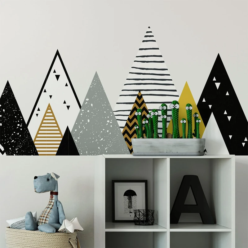 Ambiance Stickers Scandinavian Chapka Mountains Wall Decals, DIY Home Decor, Peel and Stick Removable Stickers, Waterproof and Self Adhesive Wall Art - H95 x L360 CM