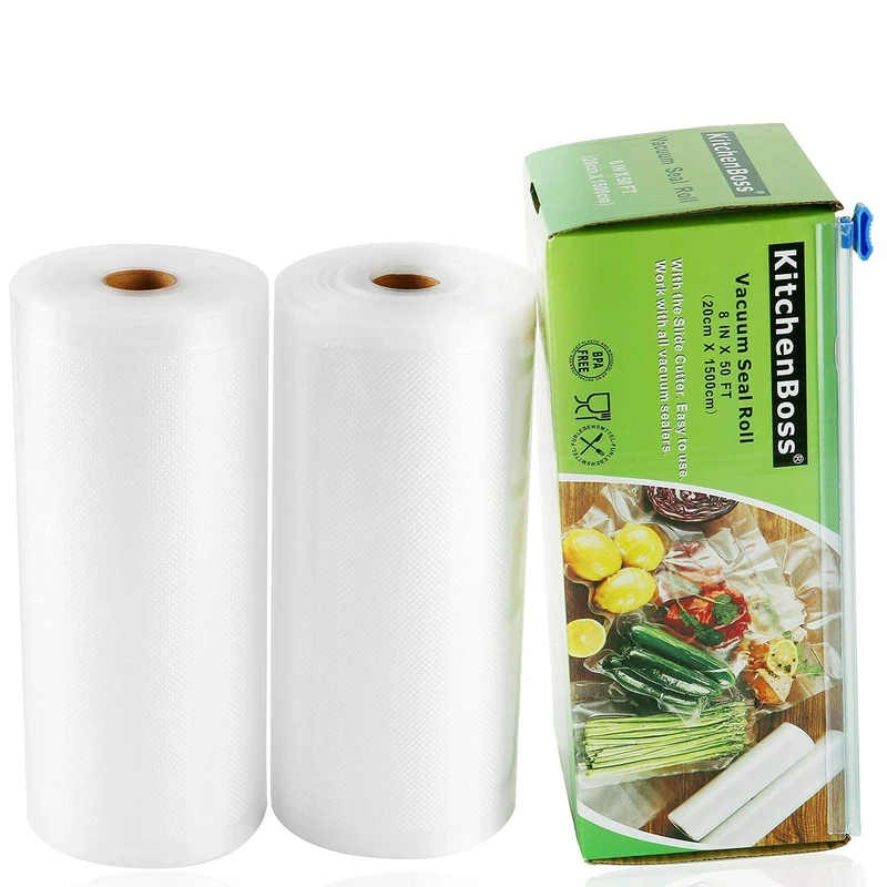 Vacuum Sealer Rolls - Vacuum Sealer Bags - 2 Roll 20 x 1500 cm | with Cutter-Box | BPA-Free | Heavy Duty Embossed | for Vacuum-Sealer Food Storage and Sous Vide Cooking by KitchenBoss - Image 1