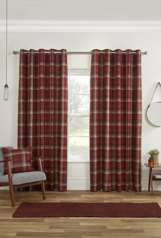 Sundour Carnoustie Eyelet Ring Top Curtains 66x90 Red, Polyester, 66 x 90
