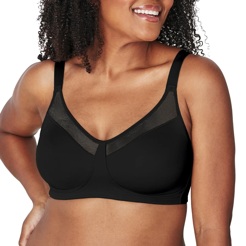 Playtex Women's 18 Hour Smoothing Minimizer Wirefree Bra US4697, Black, 44E