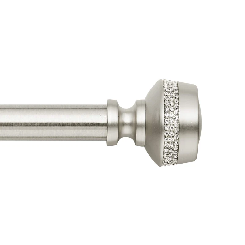 MODE Premium Collection 1 1/8" Diameter Curtain Rod Set with Brilliant Urn Curtain Rod Finials and Steel Wall Mounted Adjustable Curtain Rod, Fits 36” to 72” Windows, Brushed Nickel