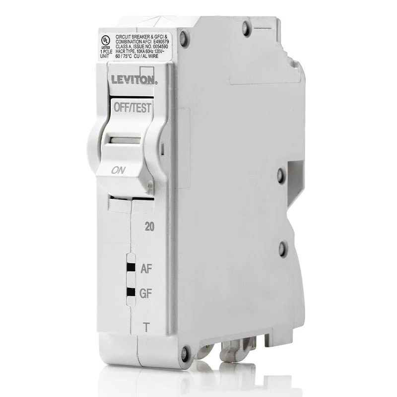 Leviton LB120-DFT 20A 1-Pole Plug-On AFCI/GFCI Branch Circuit Breaker, Thermal Magnetic, 120 VAC, White