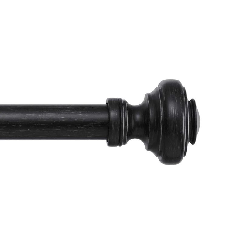 MODE Farmhouse Collection Single Curtain Rod Set with Porch Doorknob Finials - 36 to 72 in, Black