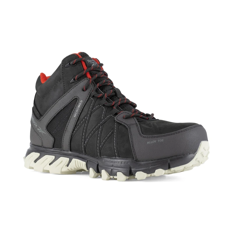 Reebok - Black and Red Waterproof Leather Safety Shoes with Trail Grip S3 SRC 42 Aluminum Toe - Black/Red