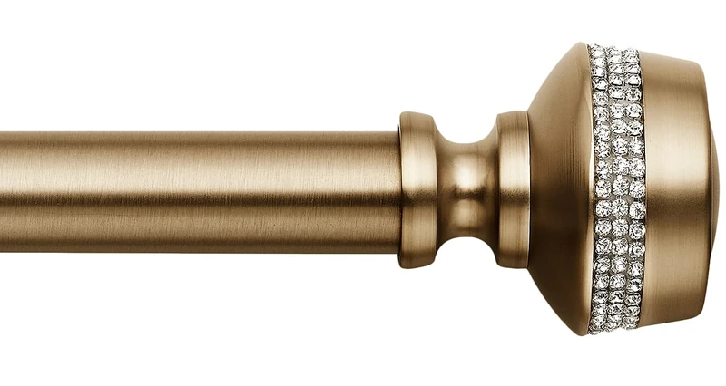 MODE Premium Collection 1 1/8" Diameter Curtain Rod Set with Brilliant Urn Curtain Rod Finials and Steel Wall Mounted Adjustable Curtain Rod, Fits 36” to 72” Windows, Warm Gold