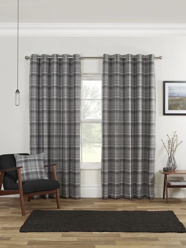 Sundour Carnoustie Eyelet Ring Top Curtains 66x72 Grey, Polyester, 66 x 72