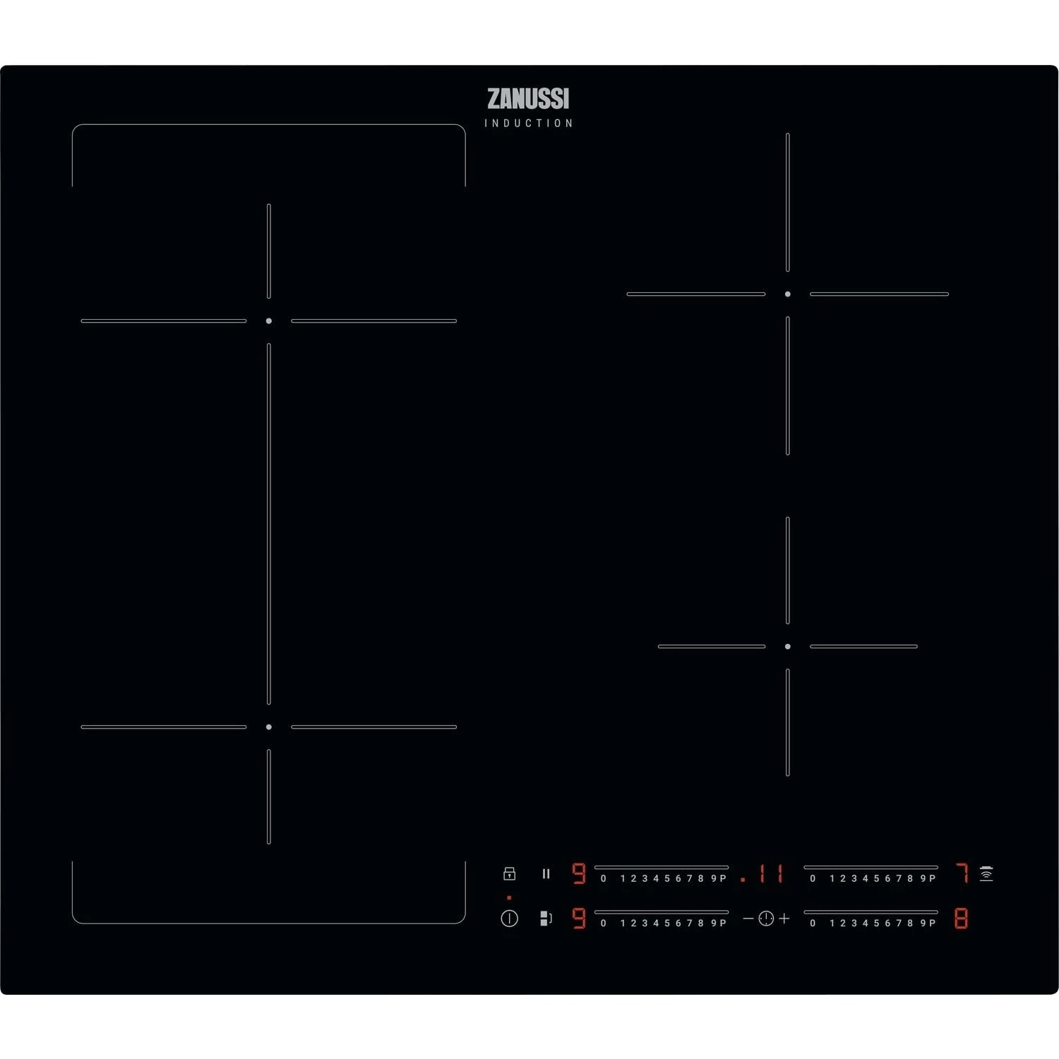 Zanussi Induction Hob Series 40, ZIFN644K 4 Zones, 60cm, Connect Cooking Zones for Large Pans with JoinZone, Hob2Hood Technology, Power Boost Function, Built-In Hob, Child Safety Lock, Ceramic Surface