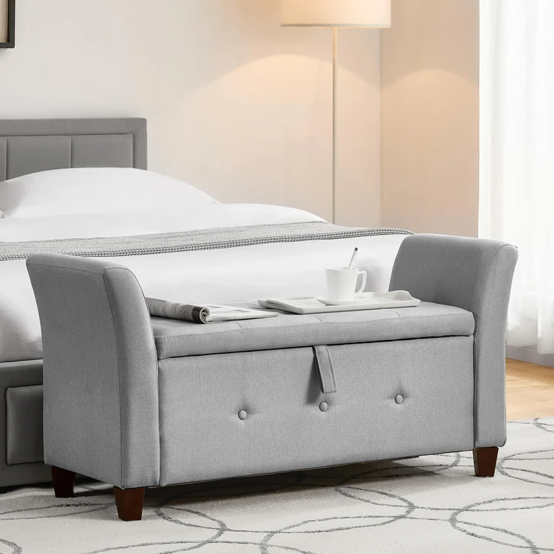 Vida Designs Seville Storage Ottoman, Fabric in Light Grey Linen, 120x45x60cm - Storage Ottoman with Lift-Up Lid, Ideal for Toys, Bedding & Footstool Use | UKFR Certified