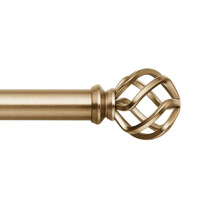 MODE Premium Collection Single Curtain Rod Set with Birdcage Finials - 72 to 144 in, Gold