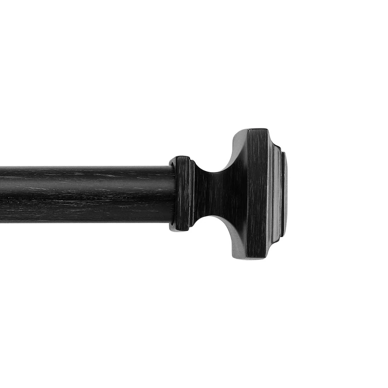 MODE Farmhouse Collection Single Curtain Rod Set with Cottage Square Finials - 72 to 144 in, Black