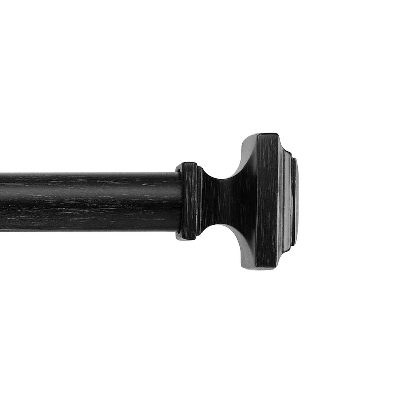 MODE Farmhouse Collection Single Curtain Rod Set with Cottage Square Finials - 36 to 72 in, Black