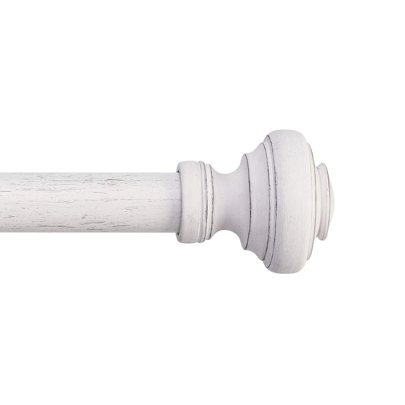 MODE Farmhouse Collection Single Curtain Rod Set with Porch Doorknob Finials - 36 to 72 in, White