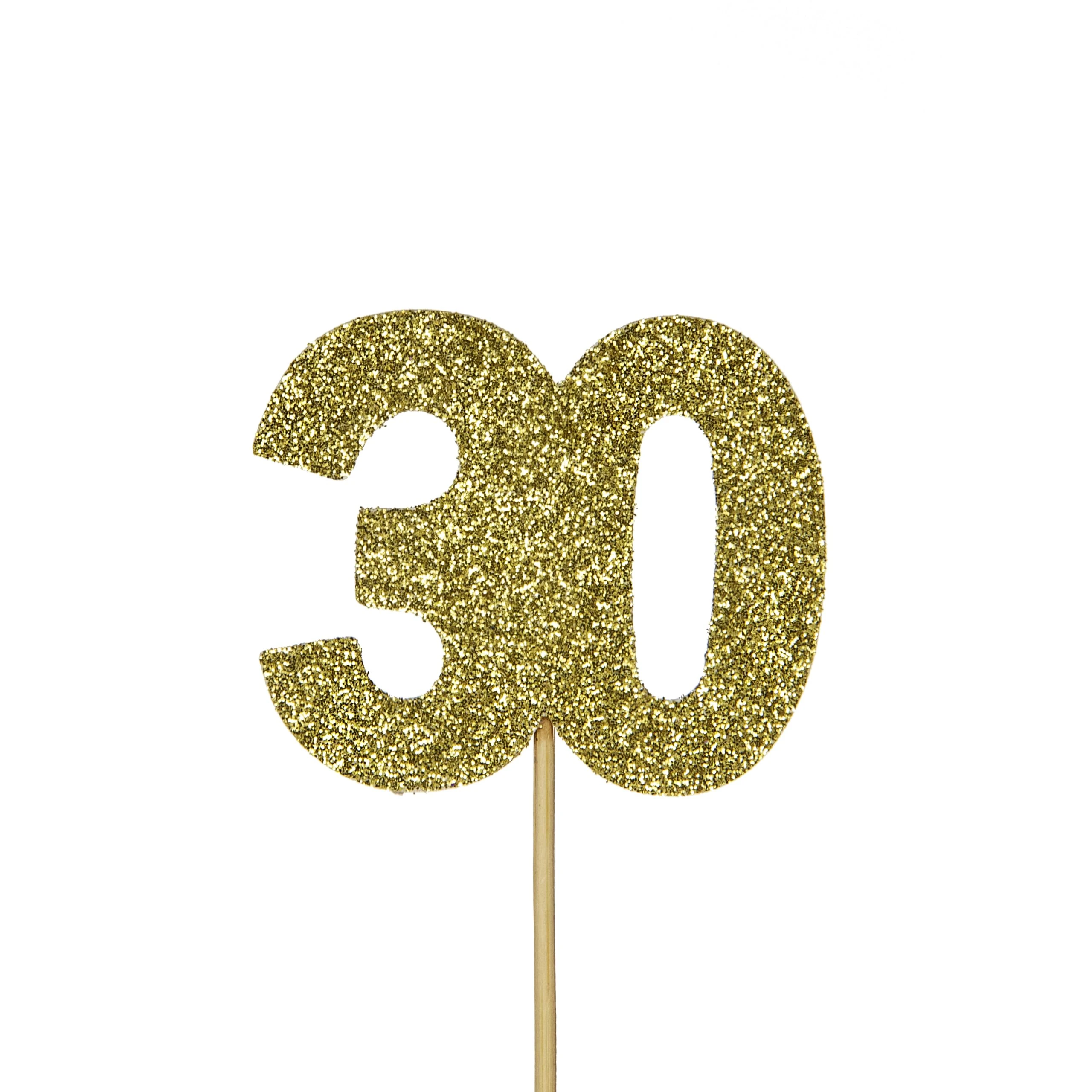 Anniversary House 12 Pcs Gold Glitter Birthday Age 30 Cake Toppers, 3.8 x 4.5cm Cupcake Toppers, 30th Anniversary Decorations, Number 30 Birthday Cake Decorations, Paper, J063
