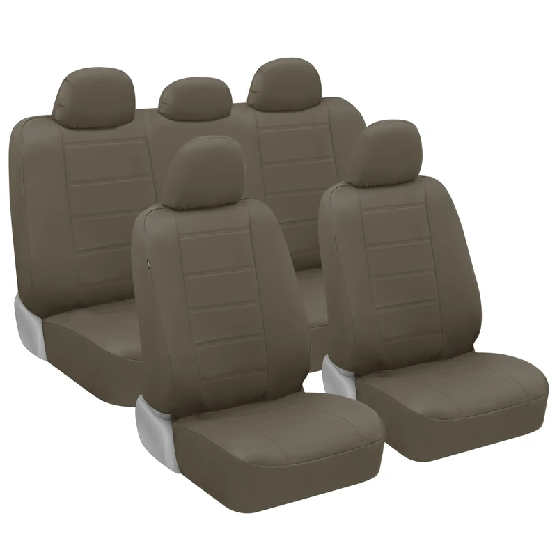 BDK carXS UltraLuxe Beige Leather Car Seat Covers Full Set – 9 Piece Faux Leather Interior Seat Cover Set, Includes Front and Back Seat Cover, Premium Automotive Seat Covers for Cars Truck Van SUV