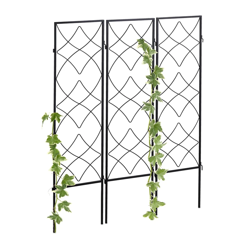 Relaxdays 3x Garden Trellises, for Plugging, Creeper for Climbing Plants, Privacy Screen, Metal, HxW: 122 x 31 cm, Black, Steel