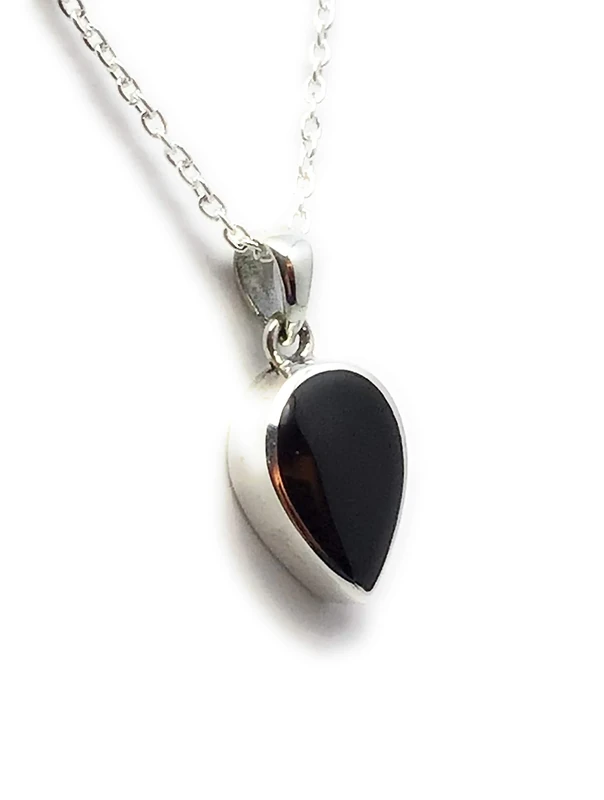 Whitby Jet and sterling silver Teardrop pendant handmade in whitby